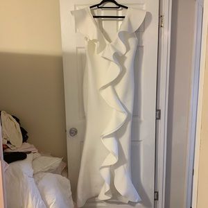 Women’s white form fitting evening gown